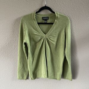 McDuff Cashmere Sweater Womens Medium Moss Green Quiet Luxury V-neck Pullover